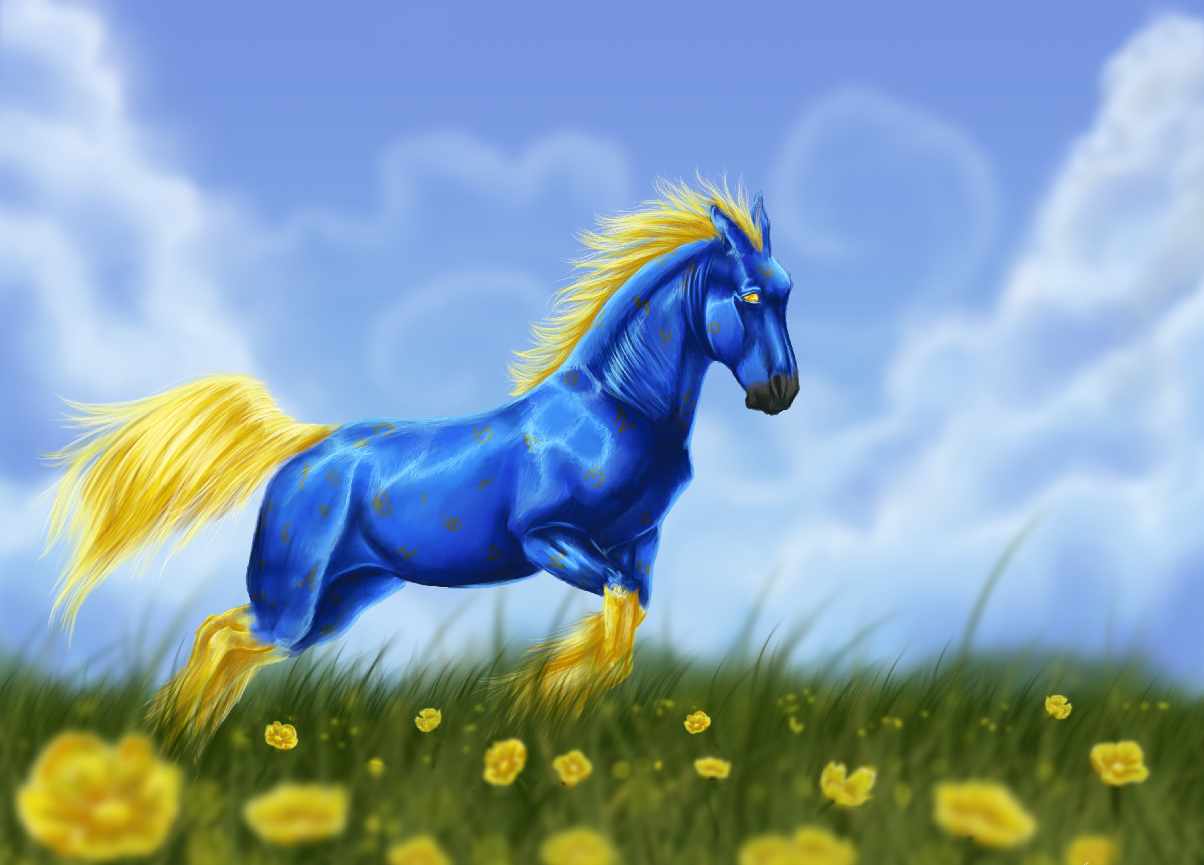 Blue and Yellow Horse by Crickatoo