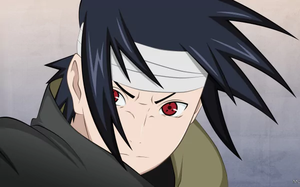 Sasuke Uchiha from the anime Naruto, depicted with intense expression and striking red eyes. This HD wallpaper captures his iconic character in vibrant detail.