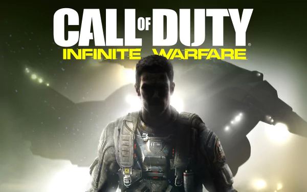 HD desktop wallpaper for Call of Duty: Infinite Warfare, featuring a silhouetted soldier against a backdrop of spacecraft, capturing the game's intense sci-fi action.