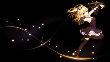 A vibrant HD wallpaper featuring Kobato Hasegawa from the anime Boku Wa Tomodachi Ga Sukunai, showcasing her in a striking pose against a dark background with sparkling elements.