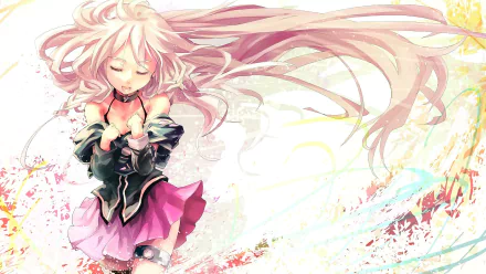 HD anime desktop wallpaper featuring IA from Vocaloid with long flowing pink hair and a detailed black and pink outfit.