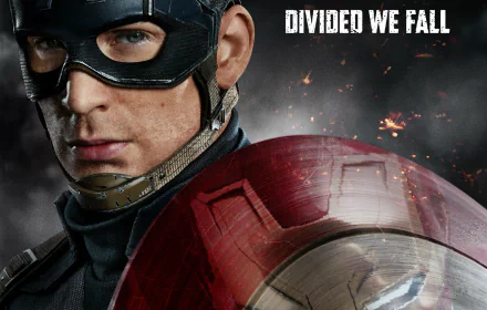 Captain America from Captain America: Civil War stands resolute, showcasing his shield and intense focus in this dynamic HD desktop wallpaper, embodying the theme Divided We Fall.