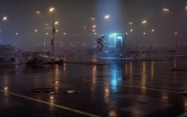 Sci Fi Astronaut Phone Box Space Suit Parking Lot HD Wallpaper | Background Image
