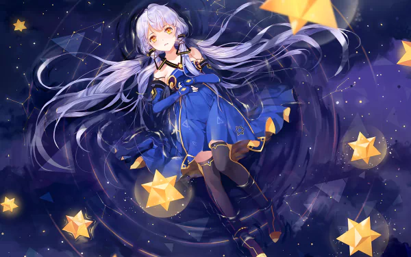 A vibrant HD wallpaper featuring Stardust, a Vocaloid character, surrounded by twinkling stars against a cosmic backdrop, showcasing an enchanting anime style.