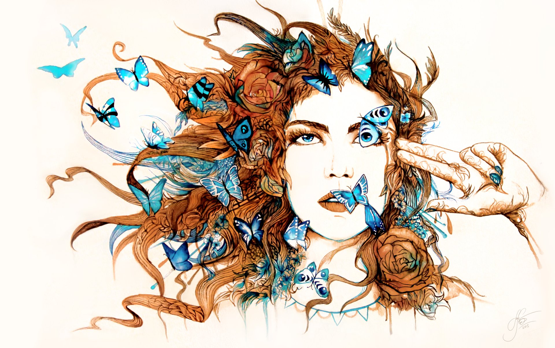 蝴蝶和小女孩风格插画设计作品-设计人才灵活用工-设计DNA