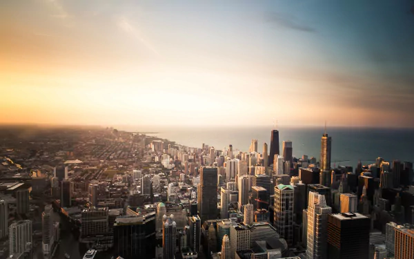  Aerial view of Chicago, on Lake Michigan in Illinois