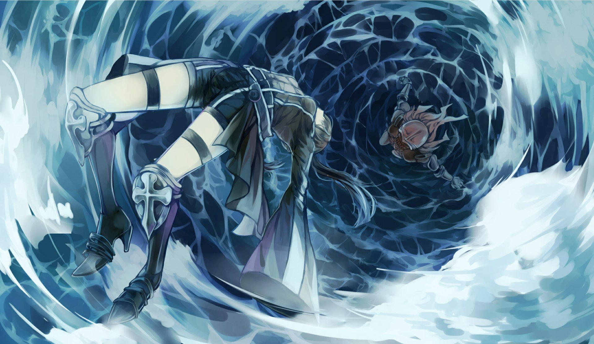 A stunning HD wallpaper featuring Lenalee Lee from the anime D.Gray-man, showcasing a dynamic scene with swirling water and a deep sense of action and intensity.
