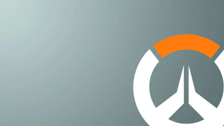 Overwatch video game HD PC desktop wallpaper: large white and orange Overwatch logo on the right against a soft green-gray gradient background.
