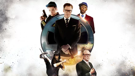 A dynamic poster featuring Sofia Boutella, Michael Caine, Samuel L. Jackson, Colin Firth, and Taron Egerton from the movie Kingsman: The Secret Service. HD desktop wallpaper.