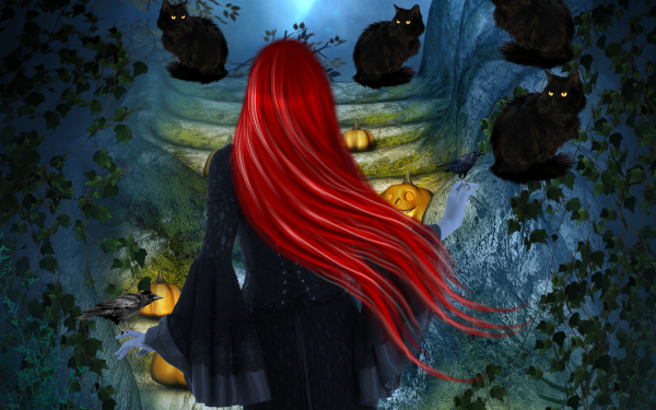 Fantasy Witch Red Hair Raven HD Wallpaper | Background Image