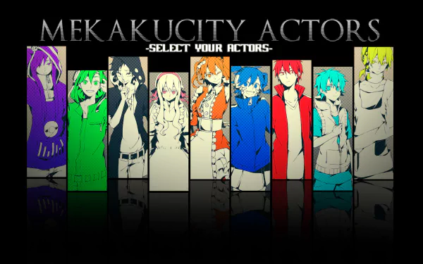 An HD wallpaper featuring characters from the Kagerou Project, including Kousuke Seto, Hibiya Amamiya, and Momo Kisaragi, arranged in a vibrant, stylized display with text MEKAKUCITY ACTORS.