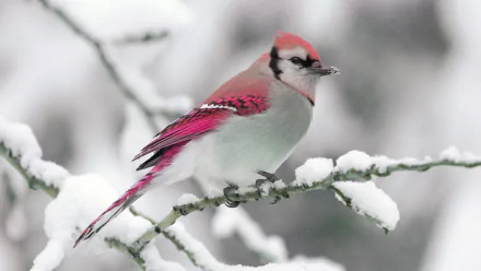 Blue jay (red edit) on snowcovered branch