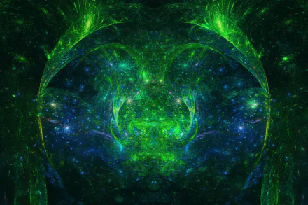 Abstract green and blue fractal design with intricate patterns, presented as an HD PC desktop wallpaper and background.