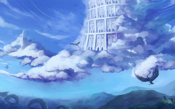 Fantasy Landscape Floating Island Cloud Building HD Wallpaper | Background Image