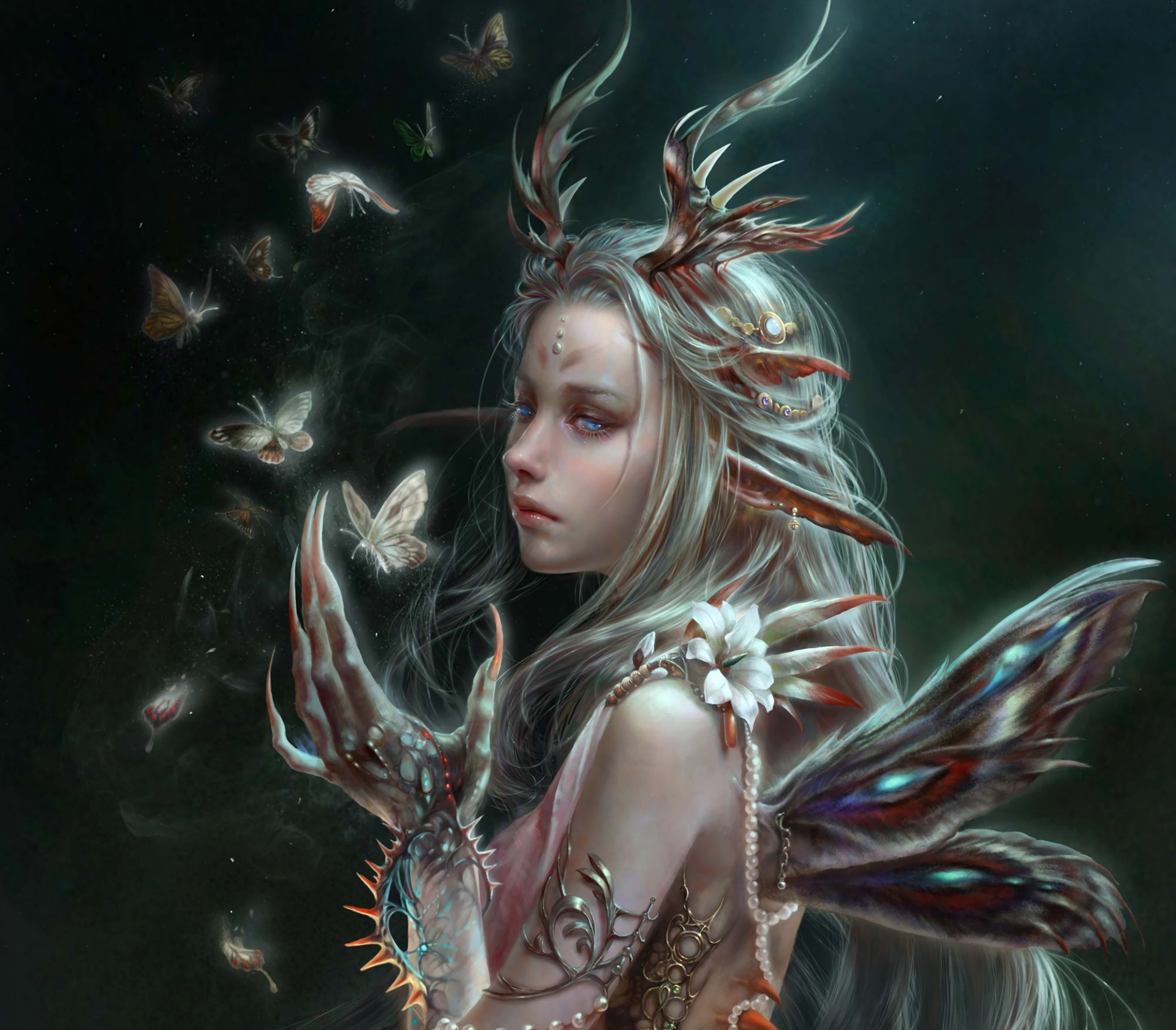 Download Horns Blue Eyes Claws Wings Butterfly Fantasy Woman  HD Wallpaper by Elda