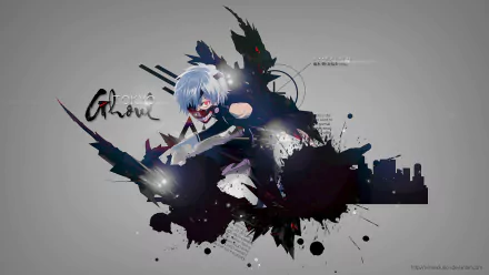 HD wallpaper featuring Ken Kaneki from the anime Tokyo Ghoul, showcasing dynamic design elements and a dark, artistic background.