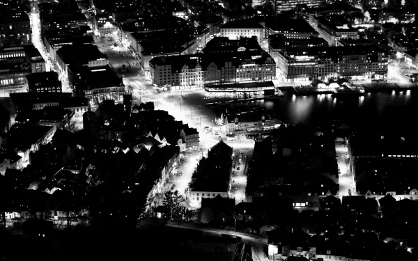 light night Black &amp; White cityscape Norway city man made bergen HD Desktop Wallpaper | Background Image