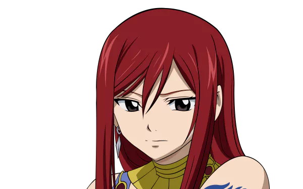 Erza Scarlet from Fairy Tail anime, depicted in a 4K Ultra HD PC desktop wallpaper with her signature red hair and determined expression.