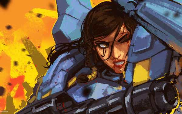 4K Ultra HD PC desktop wallpaper featuring Pharah from the video game Overwatch in dynamic, action-packed artwork.