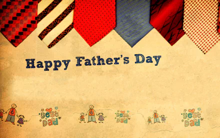 Whimsical HD wallpaper featuring vibrant ties and the message Happy Father’s Day, celebrating the holiday with playful illustrations and warm colors. A delightful background for the occasion.