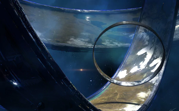 HD PC desktop wallpaper depicting a detailed sci-fi space station building orbiting in deep space with a view of distant stars and cosmic atmosphere.