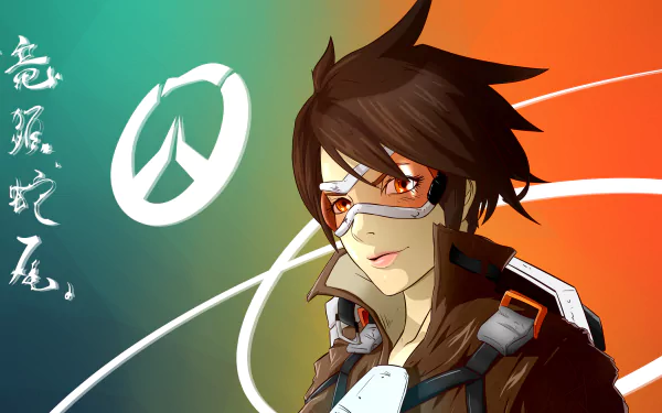 Tracer from Overwatch is featured in this vibrant 4K Ultra HD wallpaper, showcasing her energetic personality against a dynamic background.