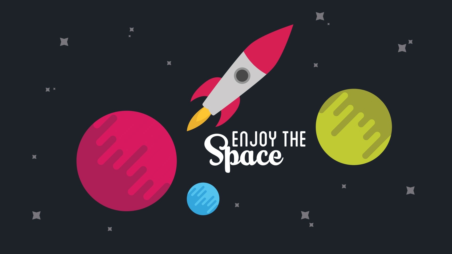 4K Ultra HD sci-fi space wallpaper featuring a rocket flying between colorful planets against a starry background with the text Enjoy the Space.