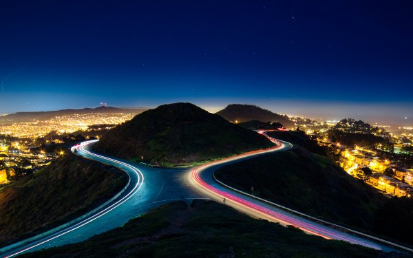 Man Made Road Landscape Night Light Time-Lapse Horizon HD Wallpaper | Background Image