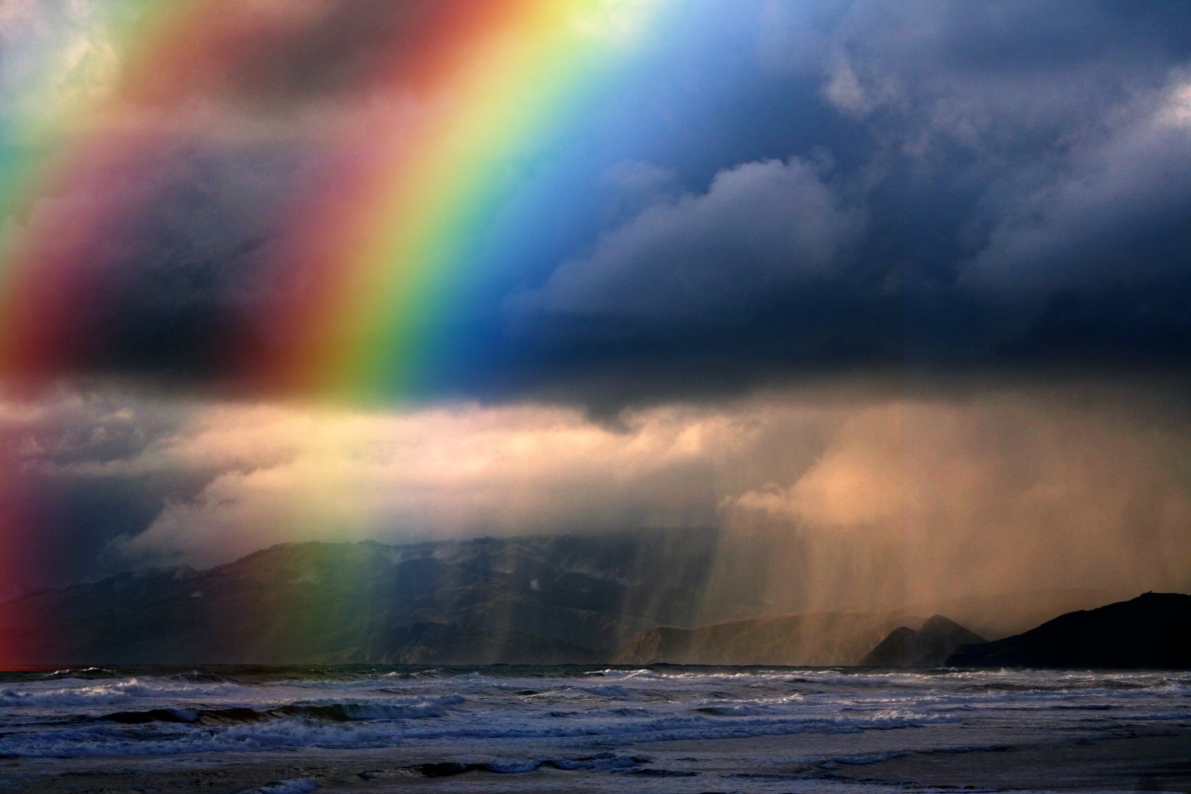 Download Ocean Sky Nature Rainbow Wallpaper