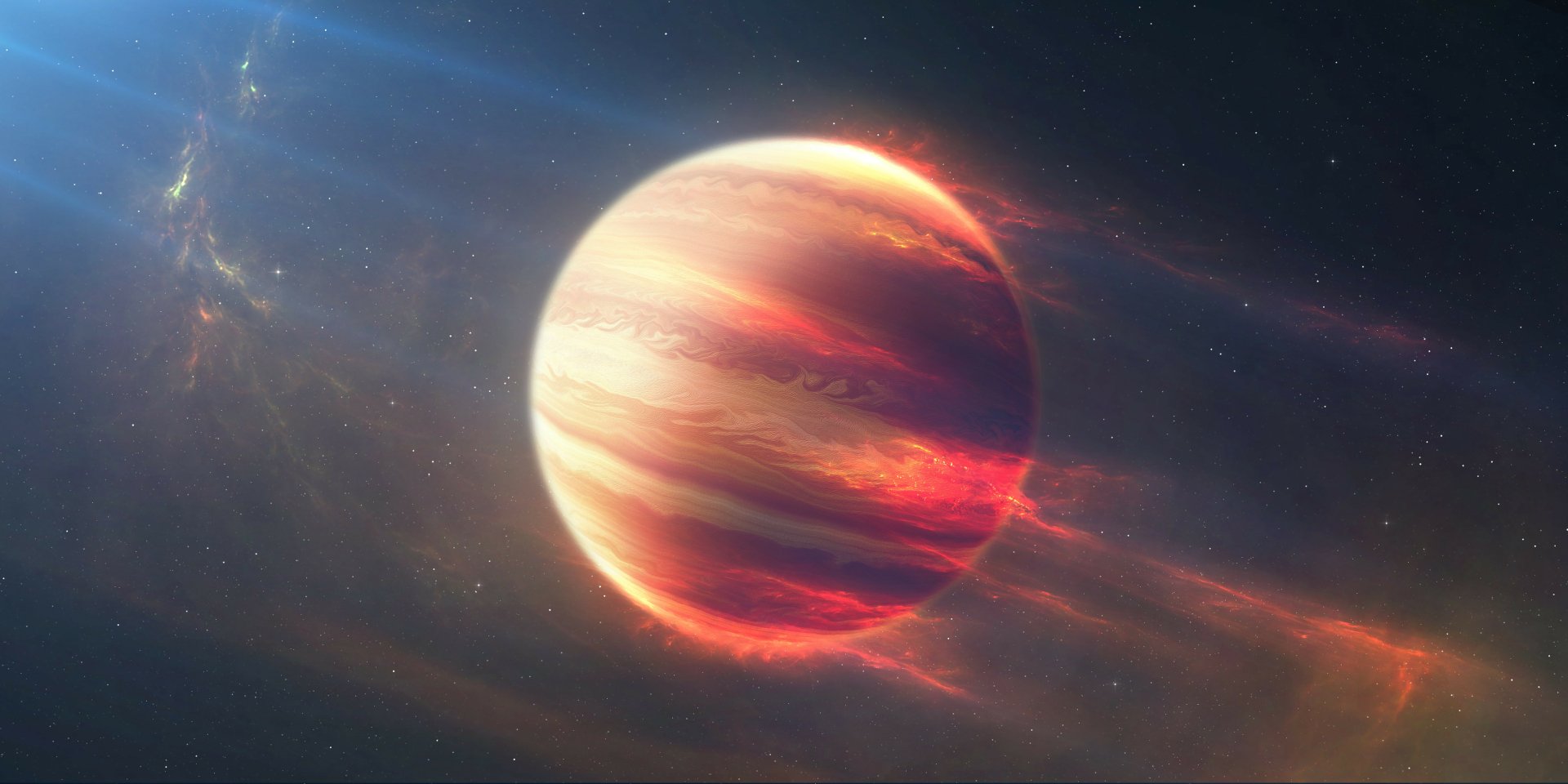 A stunning HD wallpaper featuring a vibrant orange planet set against a cosmic backdrop, embodying a sci-fi theme with swirling colors and a sense of vastness in space.