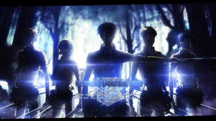 A vibrant HD wallpaper featuring characters from Attack on Titan, set against a mysterious, shadowy forest backdrop, capturing the intense atmosphere of the anime.