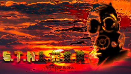 HD desktop wallpaper featuring a gas mask figure against a fiery red sky with the S.T.A.L.K.E.R. video game title prominently displayed.