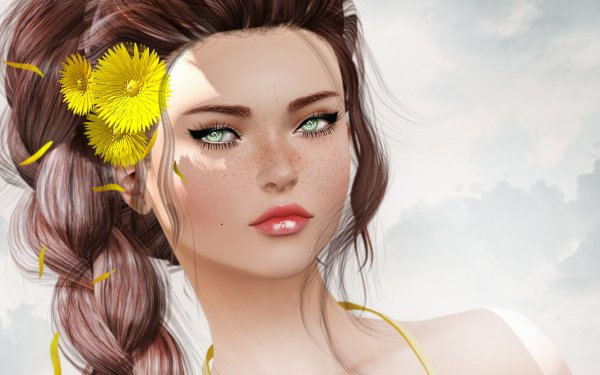Fantasy Women Flower Brunette Braid Green Eyes HD Wallpaper | Background Image