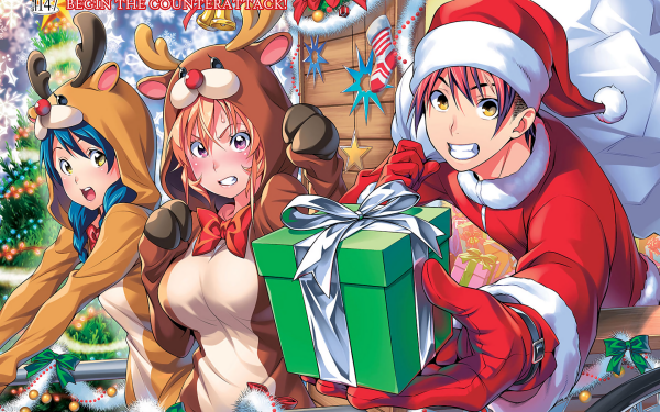 Anime Food Wars: Shokugeki no Soma Erina Nakiri Sōma Yukihira Megumi Tadokoro Christmas HD Wallpaper | Background Image