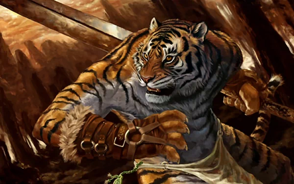 furry (anthropomorphic) fantasy tiger HD Desktop Wallpaper | Background Image