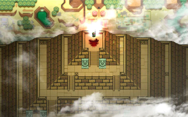 HD wallpaper of The Legend of Zelda: A Link to the Past featuring a temple entrance with a Triforce emblem above.