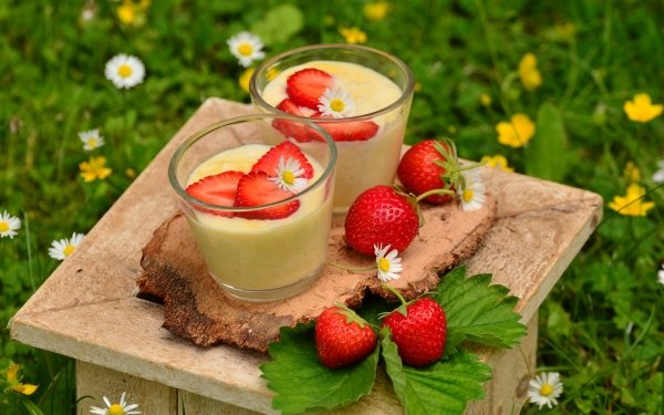 Food Dessert Strawberry Glass Leaf Sweets Flower HD Wallpaper | Background Image