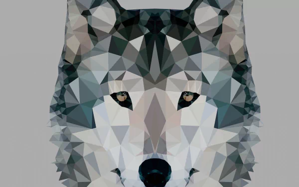 Abstract faceted wolf head in geometric style, designed as an HD PC desktop wallpaper and background.