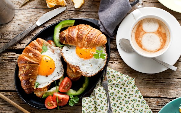 Food Breakfast Egg Coffee Croissant Cup HD Wallpaper | Background Image
