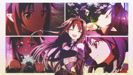 HD desktop wallpaper featuring Yuuki Konno from Sword Art Online II in various expressive anime scenes with vibrant colors and detailed artwork.