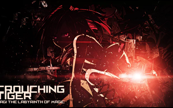 HD PC desktop wallpaper featuring Morgiana from the anime Magi: The Labyrinth of Magic, with a dark, fiery aesthetic and dynamic lighting effects.