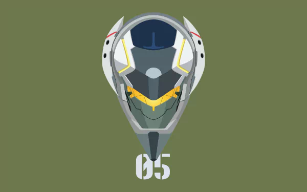 4K Ultra HD PC desktop wallpaper: minimalist anime depiction of Evangelion Unit-05's helmet from Neon Genesis Evangelion on olive background, 05 stenciled below.