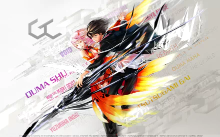 HD PC desktop wallpaper featuring Shu Ouma and Inori Yuzuriha from the anime Guilty Crown with dynamic action and vibrant effects.