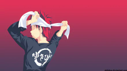 Minimalist HD wallpaper featuring Sōma Yukihira from *Food Wars: Shokugeki no Soma*, showcasing his determined expression as he ties a cooking bandana.