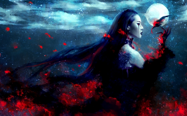 Dark Women Fantasy Asian Red HD Wallpaper | Background Image