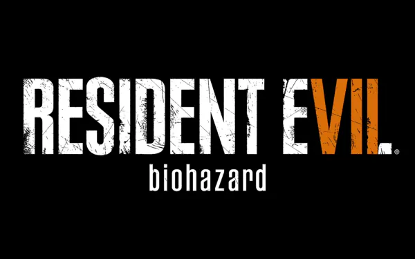 Logo of Resident Evil 7: Biohazard displayed on a black background, functioning as a high-definition PC desktop wallpaper and background for fans of the video game.