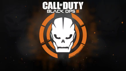 A striking HD desktop wallpaper featuring the iconic logo from Call of Duty: Black Ops III, showcasing a skull design surrounded by an orange emblem against a dark background.