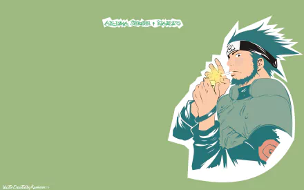 HD PC desktop wallpaper of Asuma Sarutobi from the anime Naruto, featuring him smoking a cigarette against a muted green background.