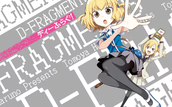 HD desktop wallpaper featuring Roka Shibasaki from the anime D-Frag!, showcasing vibrant artwork and dynamic character poses against a patterned background.