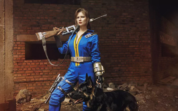 Dogmeat (Fallout) Sole Survivor (Fallout 4) Fallout 4 woman cosplay HD Desktop Wallpaper | Background Image